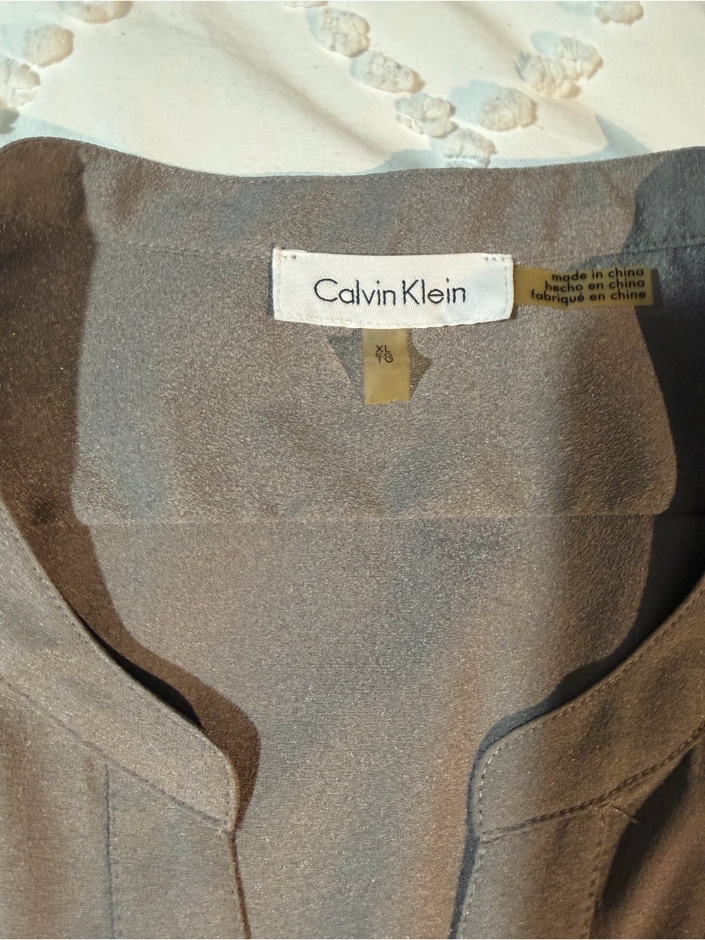 Calvin Klein Neutral Taupe Collarless Blouse - Picture 3 of 3